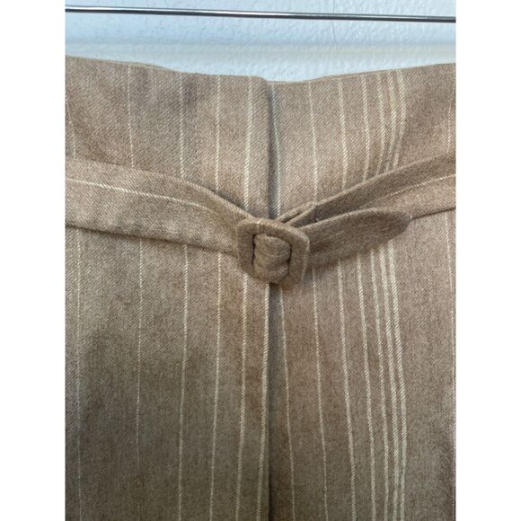 Zanella Wool Pinstripe Belted Straight Leg Trouser Pants Made in Italy Tan Sz 8/ - Picture 3 of 4